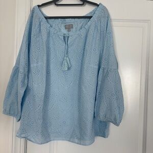 New Beautiful PURE Collection Light Blue Eyelet Peasant Top
